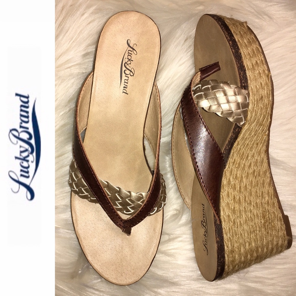 New! LUCKY BRAND gold and brown wedge sandals
